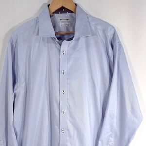 Twillory Dress Shirt Light Blue Non-Iron Cotton Tailored Fit 18 34/35 Skulls